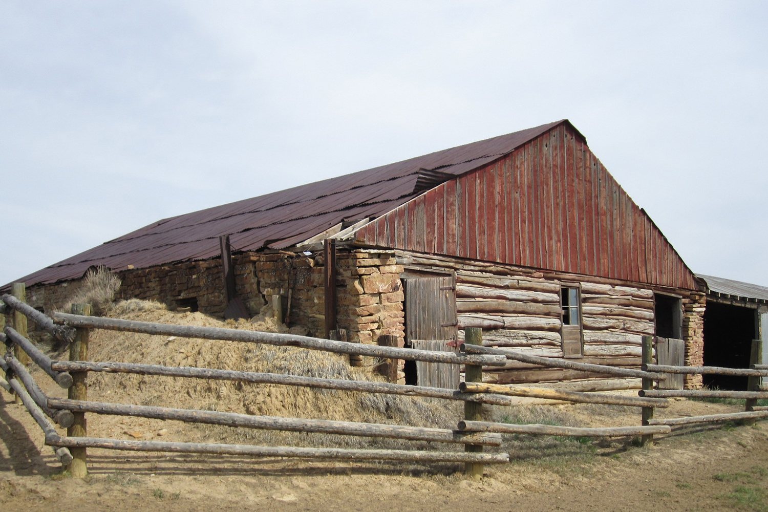 Log corrals and outbuildings at the old JO Ranch.